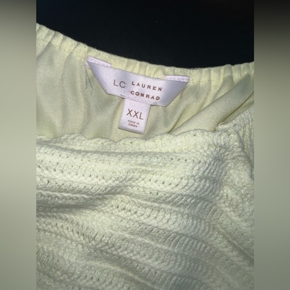 LC Lauren Conrad Boho Smocked Crochet Mini Dress‎ Light Highlighter Yellow Sz 2X - Picture 7 of 10